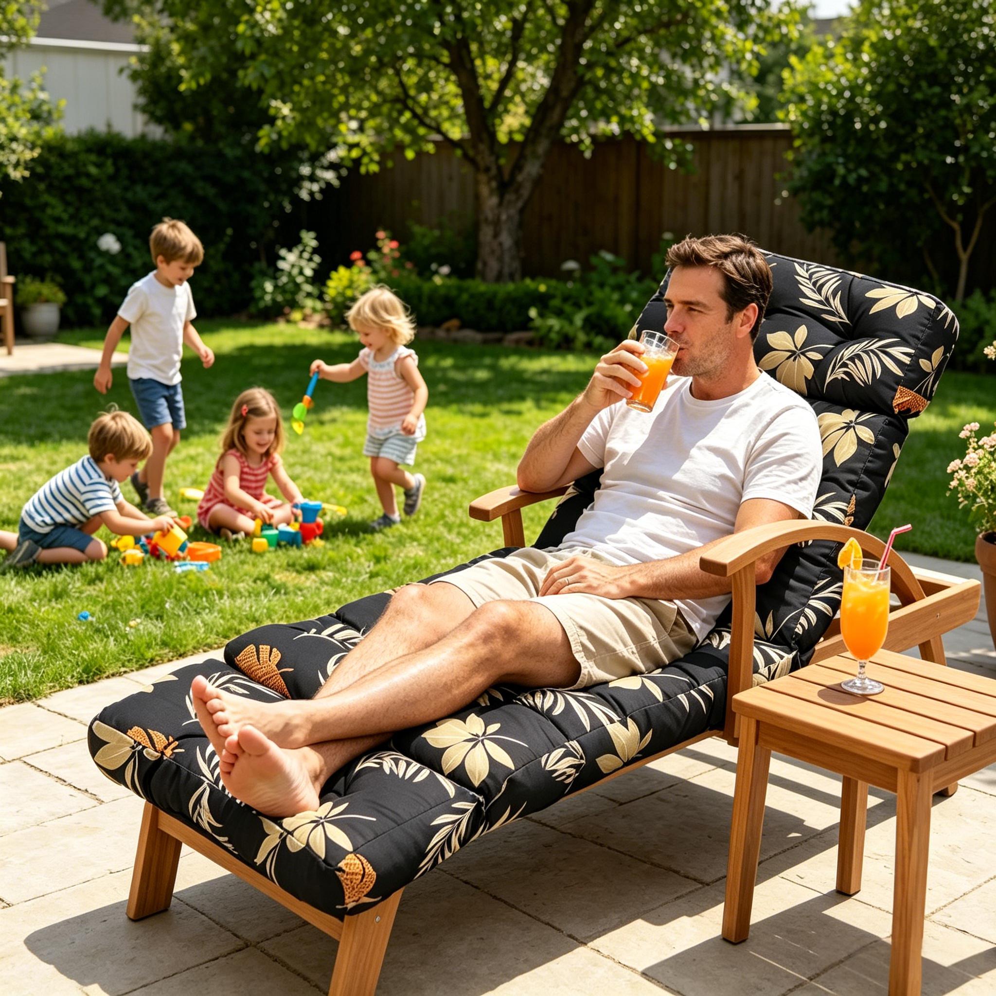 Outdoor Chaise Lounge Chair Cushion 75.1 x 23.6 x 4.7in, Waterproof Replacement Cotton Patio Thickened Pool Lounge Chair Cushion with Ties for Patio Outdoor Furniture