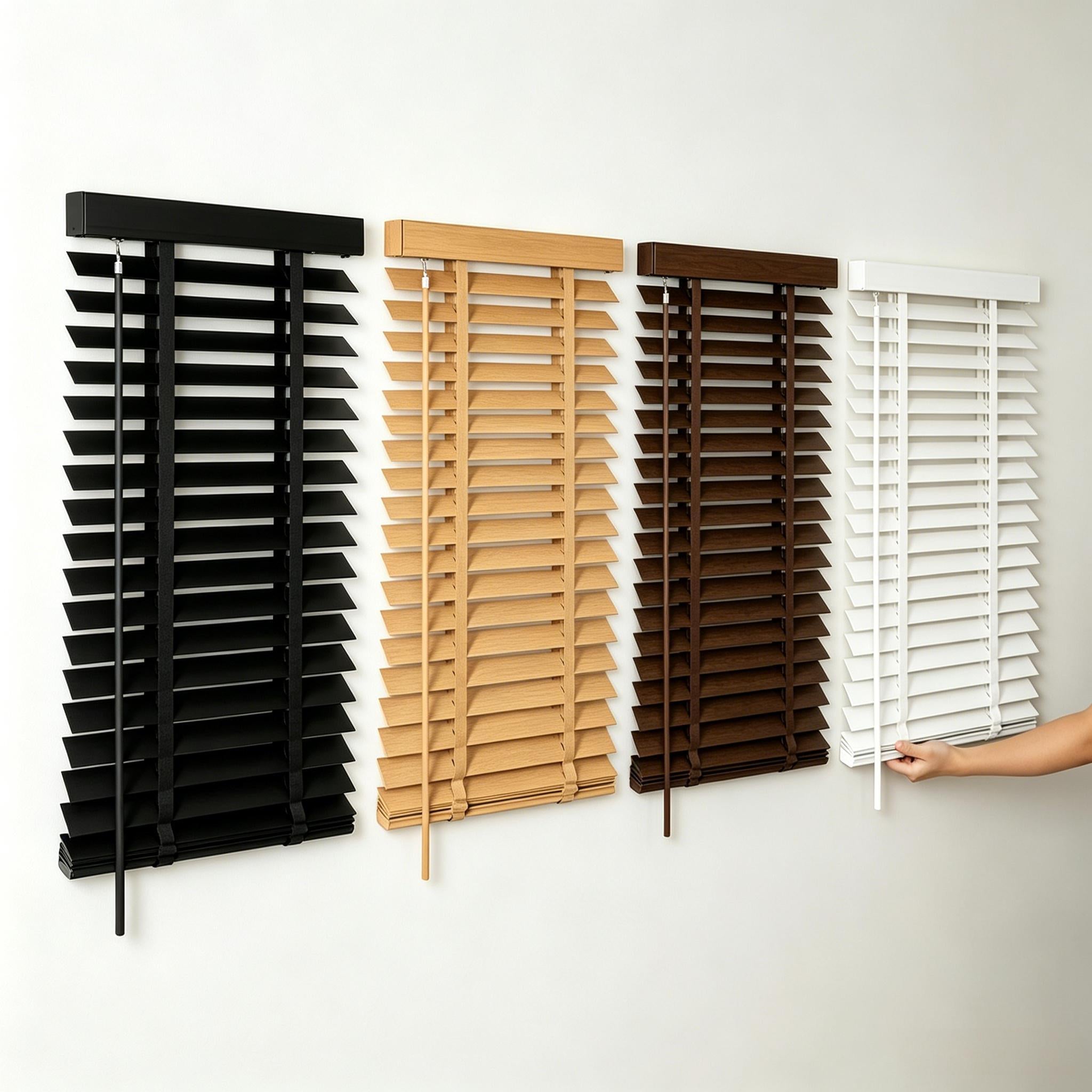 2" Faux Wood Horizontal Venetian Blinds, Cordless Tilt Control PVC Window Shades in White/Black/Brown/Golden Oak, Waterproof Custom Size Blinds for Bedroom Kitchen Bathroom