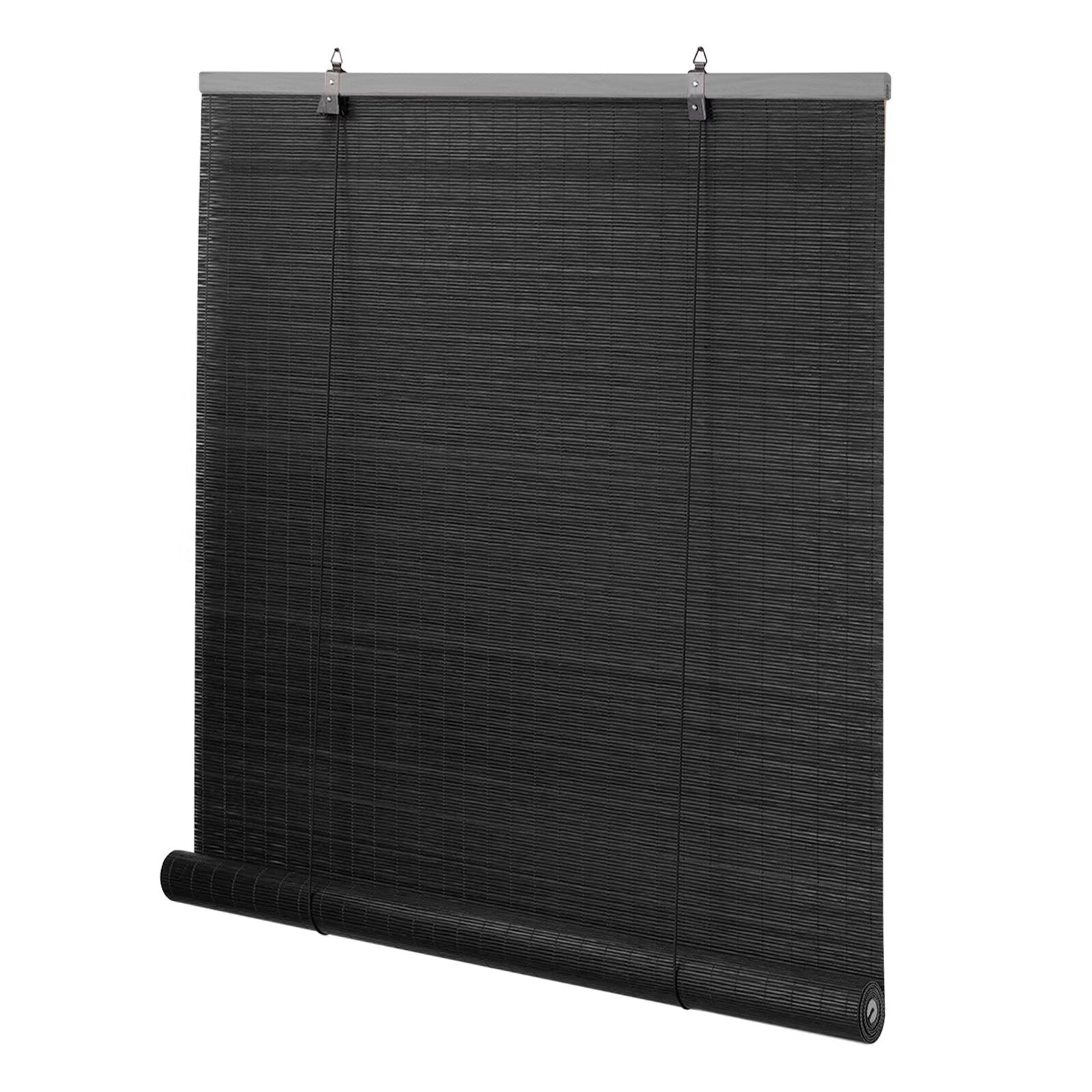 Natural Handwoven Bamboo Roller Shades, Light Filtering Roll Up Window Blinds in Black & Natural Beige, Eco-Friendly Privacy Bamboo Blinds for Bedroom Kitchen Patio Porch