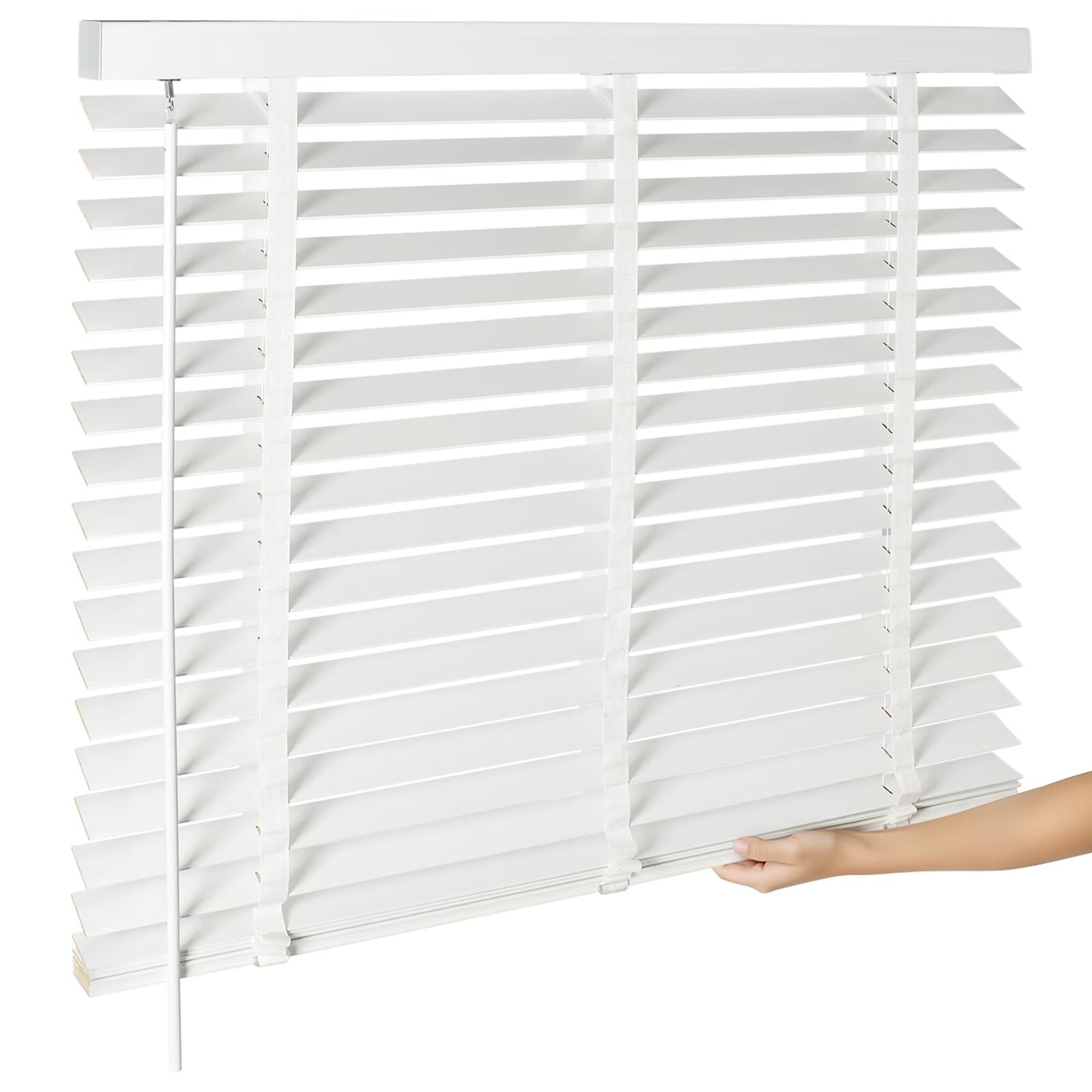 2" Faux Wood Horizontal Venetian Blinds, Cordless Tilt Control PVC Window Shades in White/Black/Brown/Golden Oak, Waterproof Custom Size Blinds for Bedroom Kitchen Bathroom