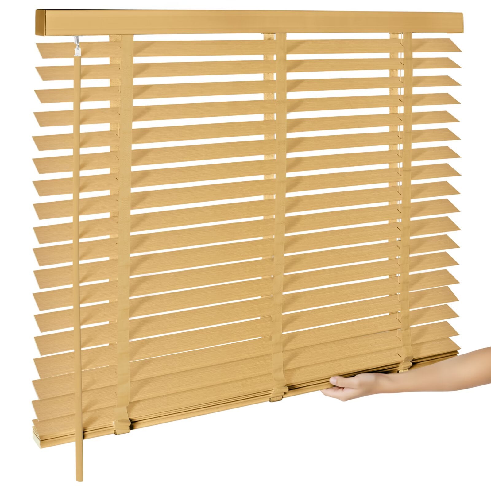 2" Faux Wood Horizontal Venetian Blinds, Cordless Tilt Control PVC Window Shades in White/Black/Brown/Golden Oak, Waterproof Custom Size Blinds for Bedroom Kitchen Bathroom