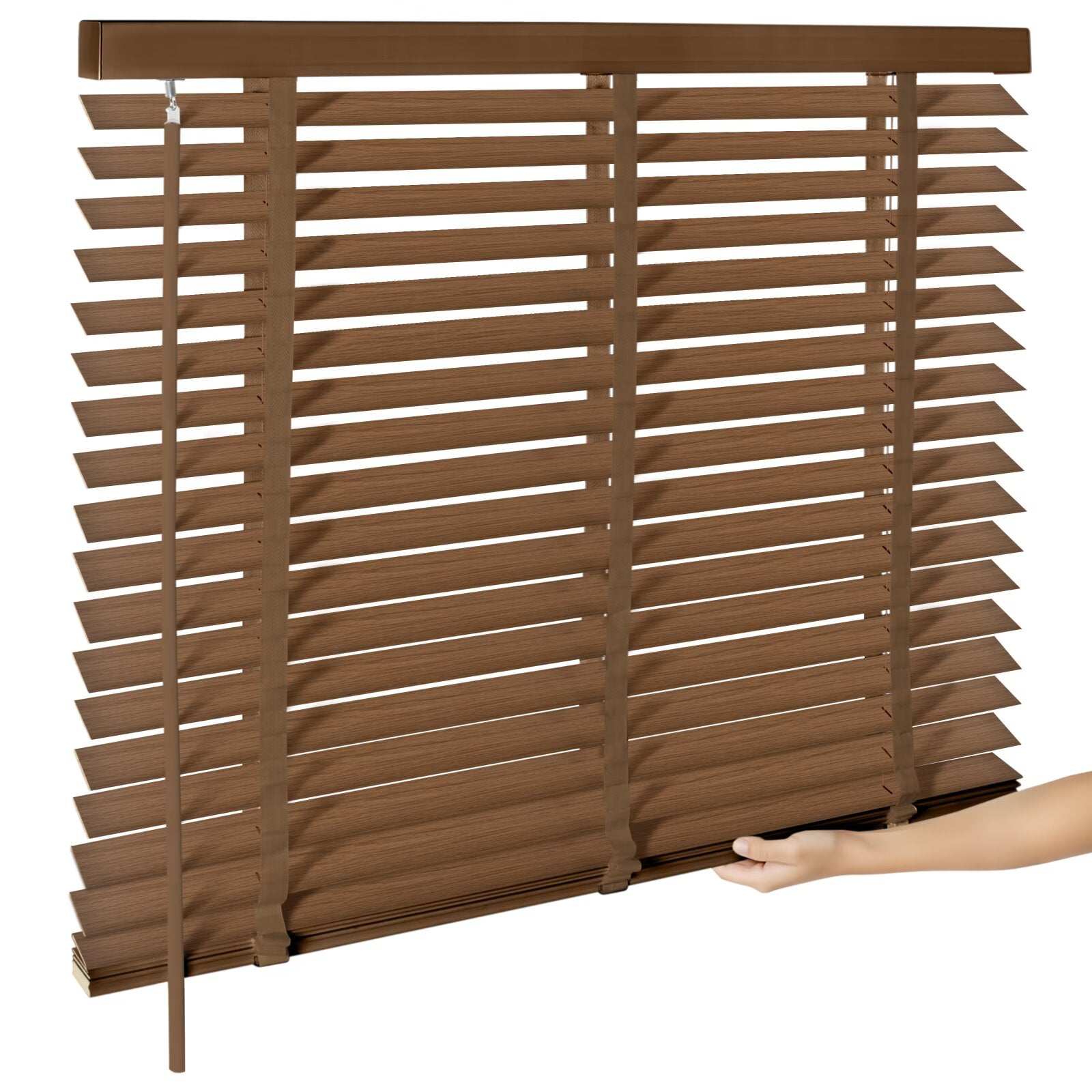 2" Faux Wood Horizontal Venetian Blinds, Cordless Tilt Control PVC Window Shades in White/Black/Brown/Golden Oak, Waterproof Custom Size Blinds for Bedroom Kitchen Bathroom
