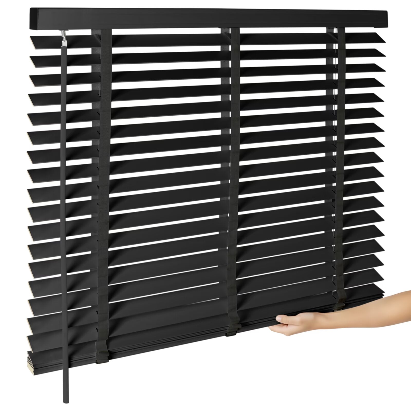 2" Faux Wood Horizontal Venetian Blinds, Cordless Tilt Control PVC Window Shades in White/Black/Brown/Golden Oak, Waterproof Custom Size Blinds for Bedroom Kitchen Bathroom