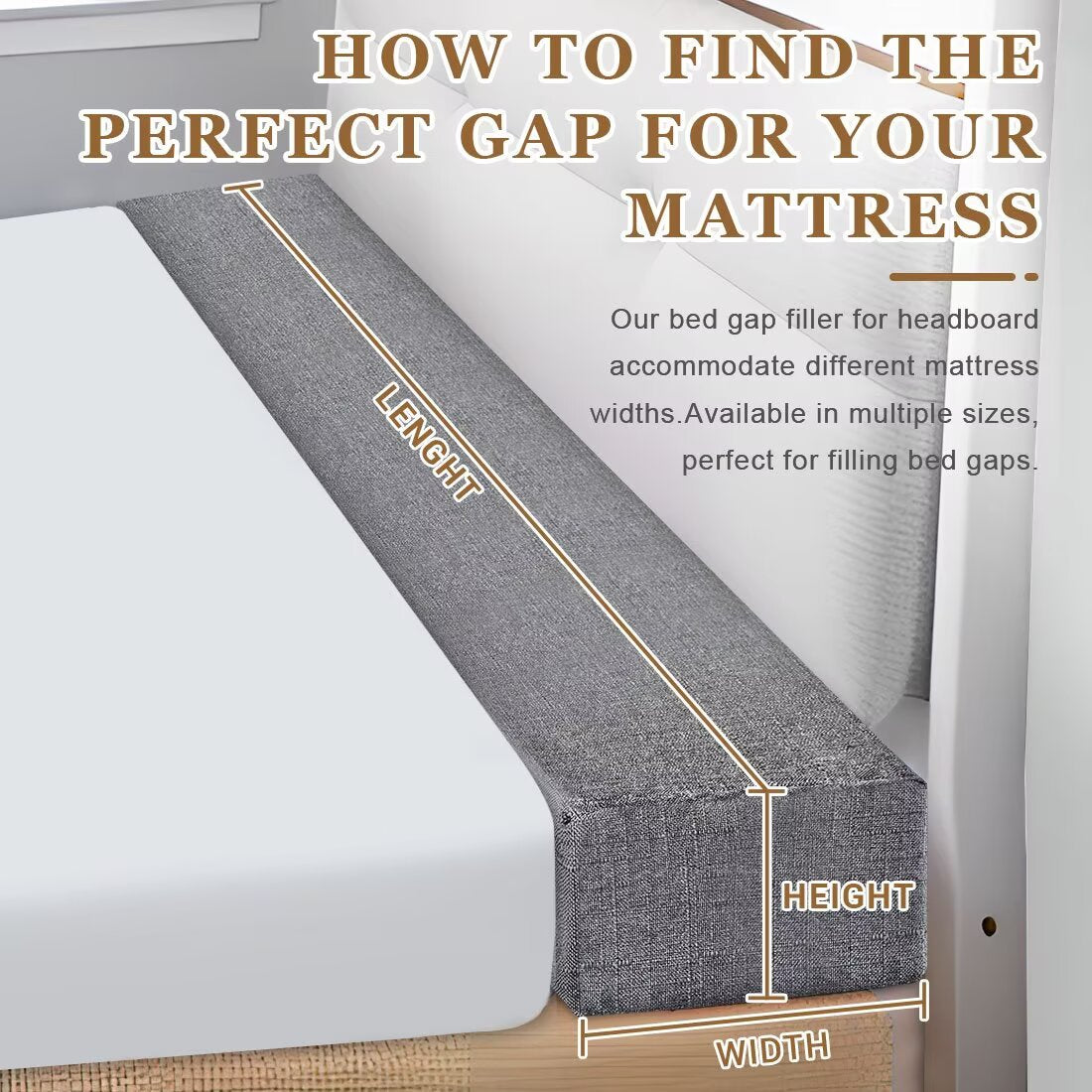 Bed Gap Filler for Headboard, Memory Foam Mattress Gap Filler Between Bed & Headboard/Wall, Custom Length Bed Gap Blocker with Removable Washable Cover, Stop Pillows & Items Falling Into Bed Crack,Full Size