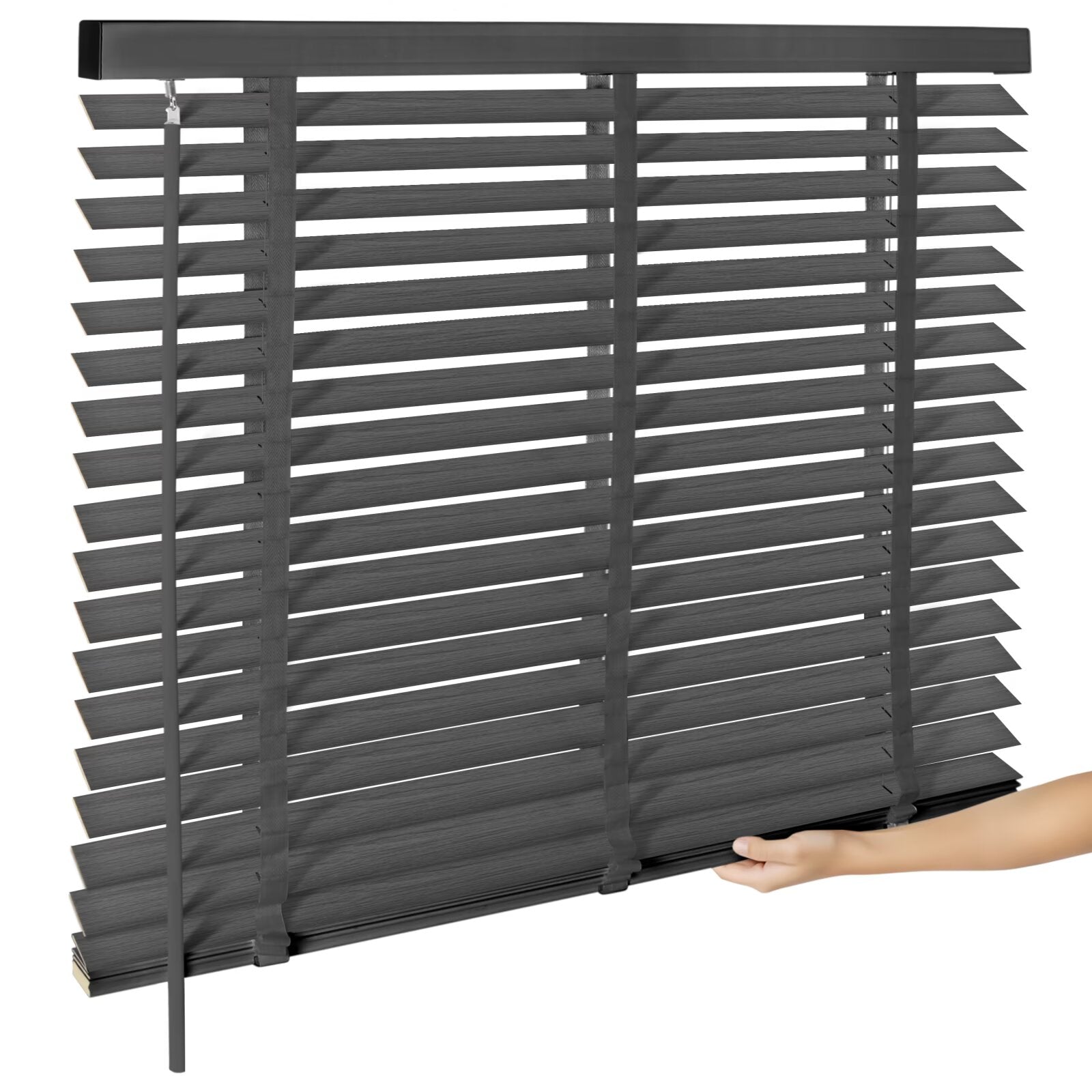 2 Inch Faux Wood Venetian Blinds, Manual Bottom Rail Tilt PVC Horizontal Window Shades in Dark Gray/Light Gray/Charcoal Black, Waterproof Custom Size Blinds for Bedroom Bathroom Kitchen Home Decor