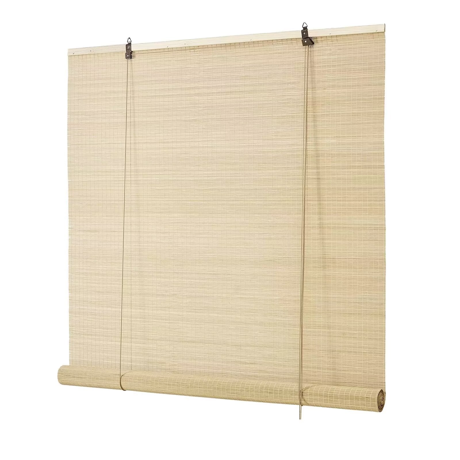 Natural Handwoven Bamboo Roller Shades, Light Filtering Roll Up Window Blinds in Black & Natural Beige, Eco-Friendly Privacy Bamboo Blinds for Bedroom Kitchen Patio Porch